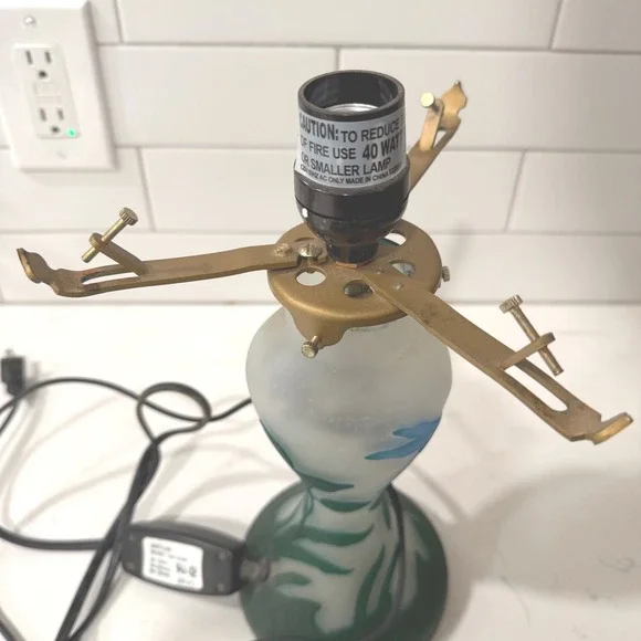 Table Lamp Mushroom‎ Frosted Glass Dragonfly Floral Art Deco VTG Galle Style 16" - Picture 4 of 6